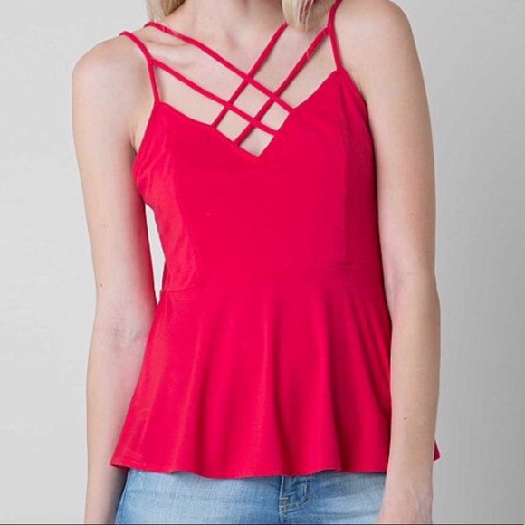 Lattice peplum tank top by BKE red in BLACK - Picture 3 of 4